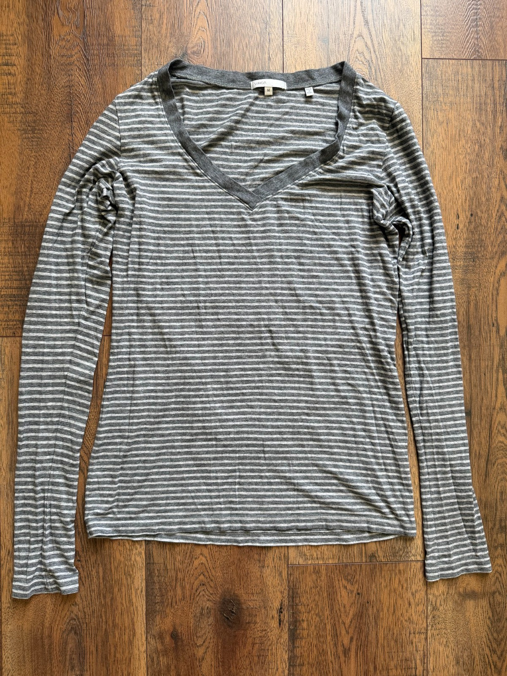 Vince Gray Y2K Striped V-Neck Long Sleeve Top M